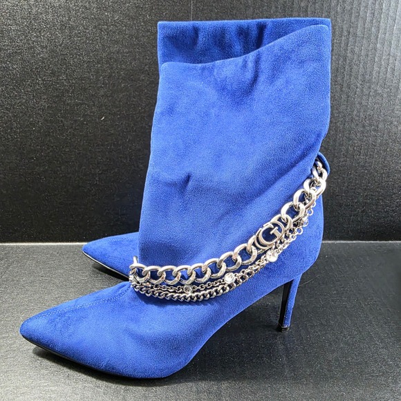 Guess Shoes - Guess Royal Blue Faux Suede Chain Link Stiletto Ankle Boots Size 9M